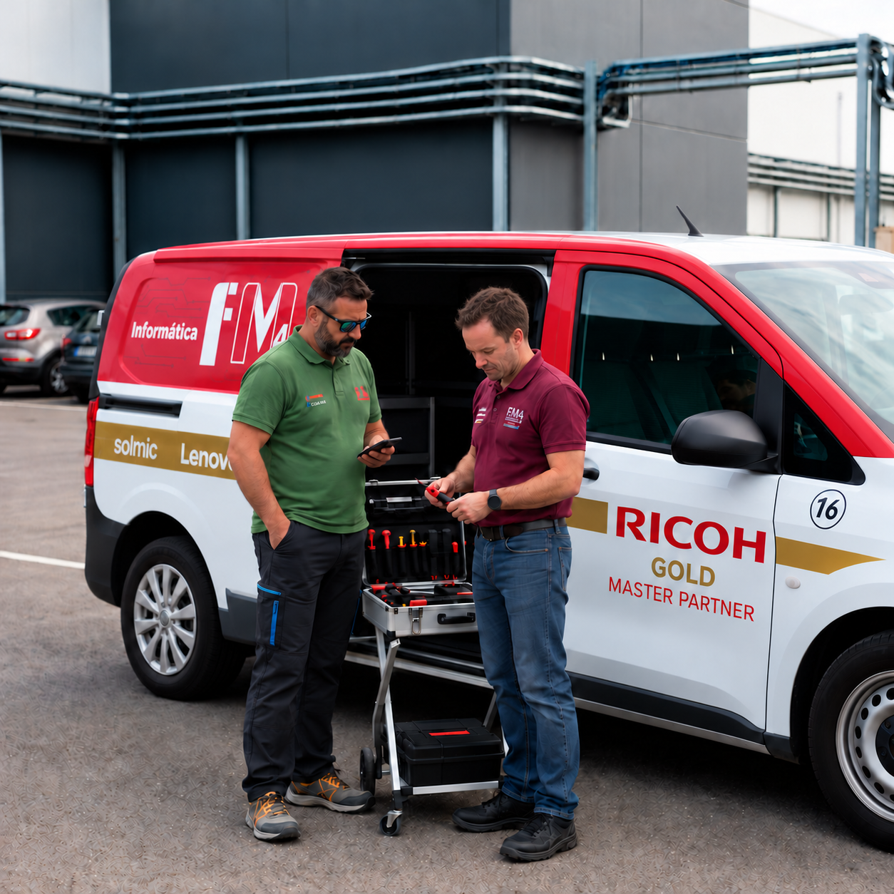 Técnico oficial de FM4 Huelva dando soporte